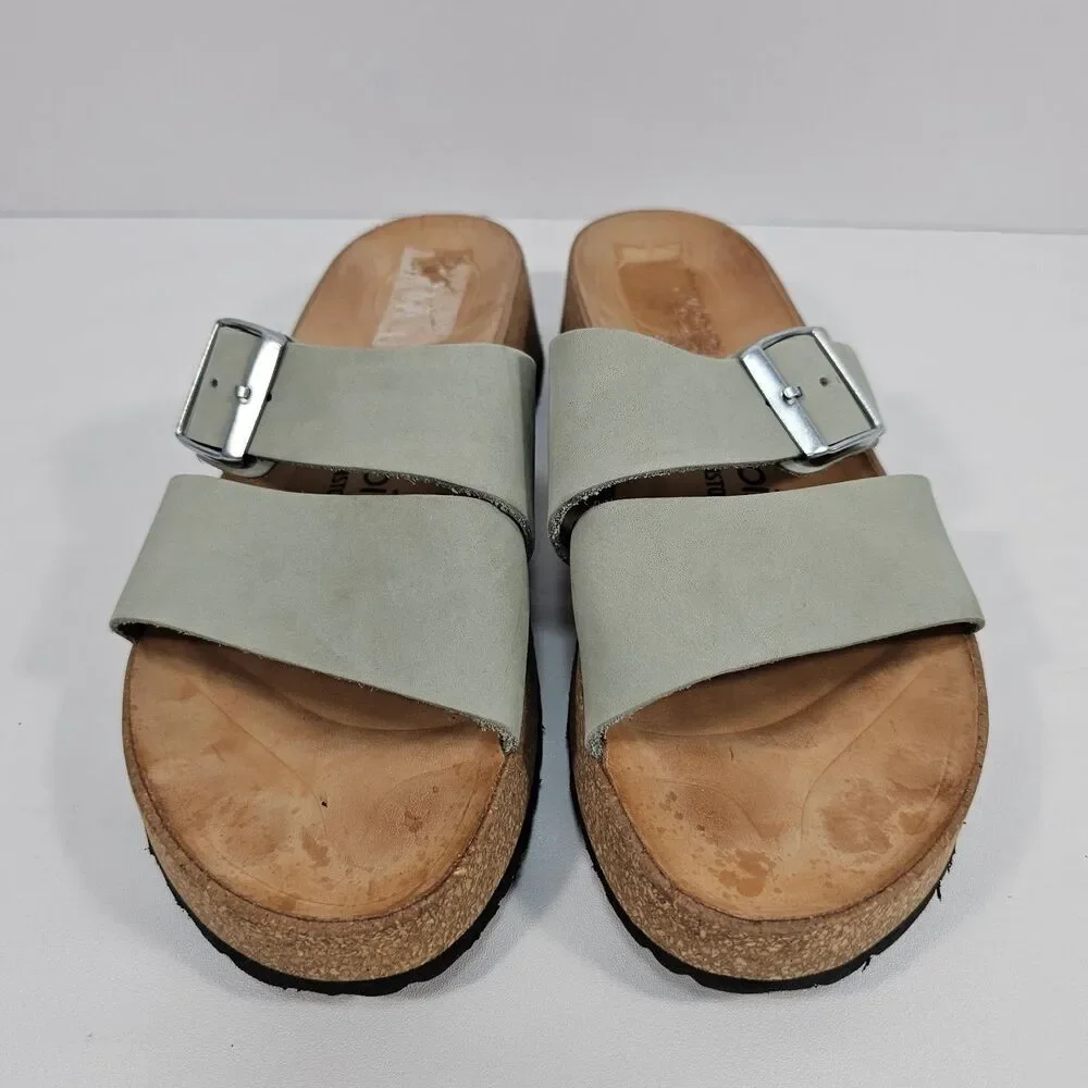 Papillio by Birkenstock Almina Platform Sandals Pure Sage Leather EU 39 US L8 M6